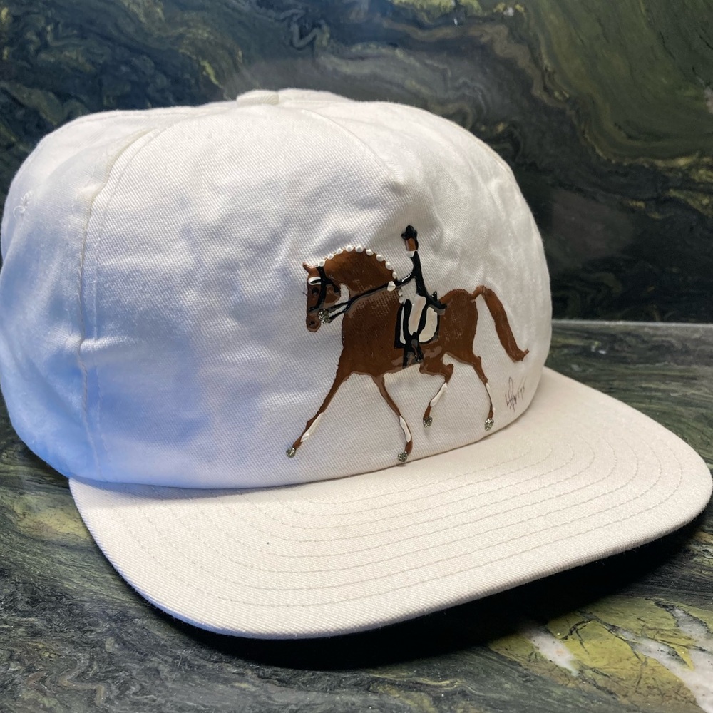 Equestrian Hand Painted Ball Cap Hat Horse Dressage White New - Picture 5 of 16